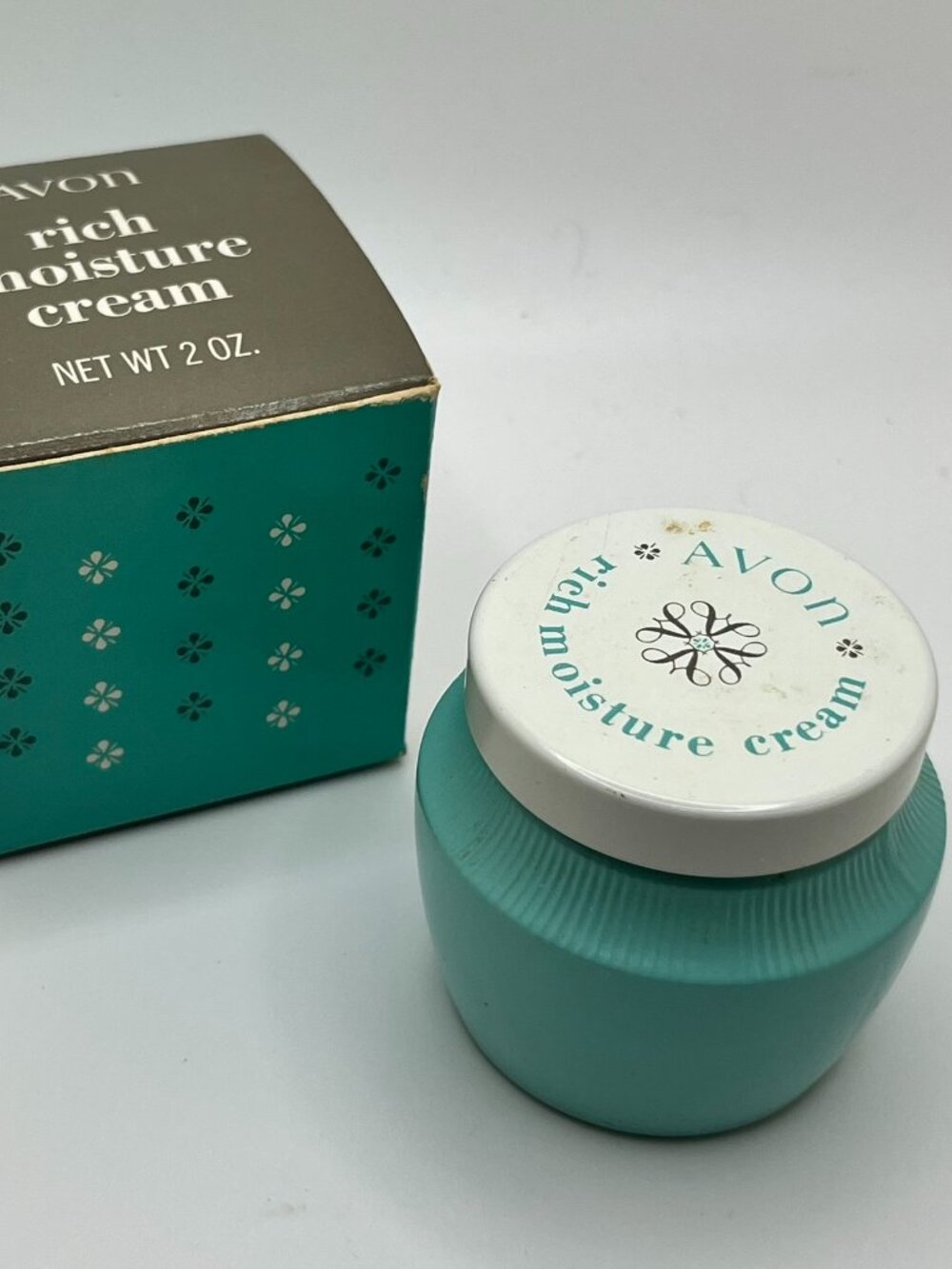 Vintage Avon RICH MOISTURE CREAM 2 oz Empty Glass Jar Container 1960s Blue
